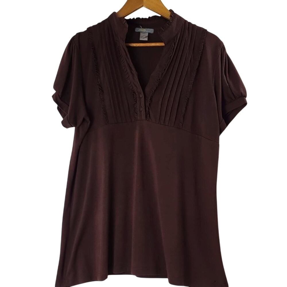 Women Sz 2X Brown Babydoll Cap Sleeve 90s Retro Y2K Divinty Couture Top